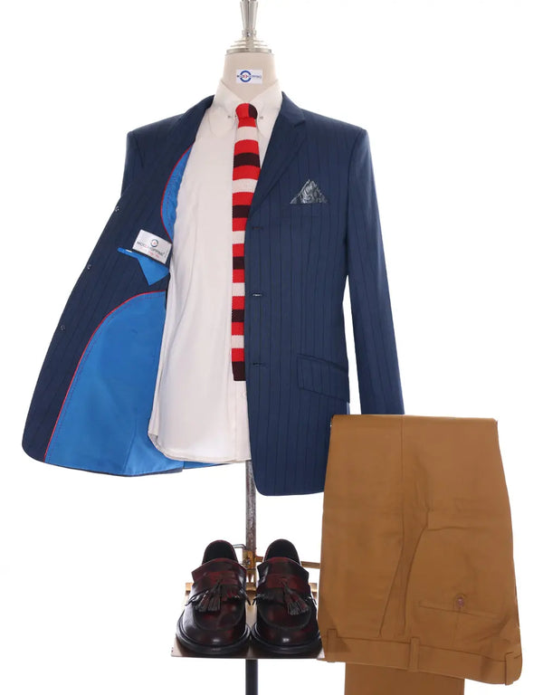Mod Jacket -Navy Blue Striped Blazer Jacket Modshopping Clothing
