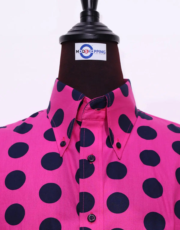 Mod Shirt | Large Fuchsia Polka Dot  Shirt For Men Modshopping Clothing
