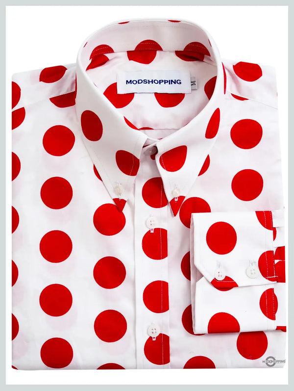 Mod Shirt | Large Red & White Polka Dot Shirt For Man Modshopping Clothing