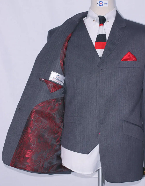 Mod Suit | 60s Mod Fashion Essential Grey Herringbone 3 Piece Suit Modshopping Clothing