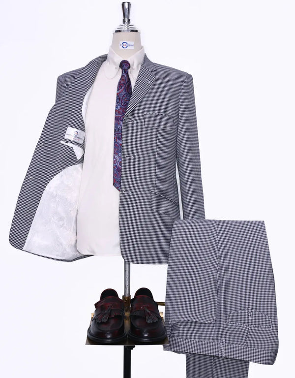 Mod Suit | Black and White Houndstooth Suit Modshopping Clothing