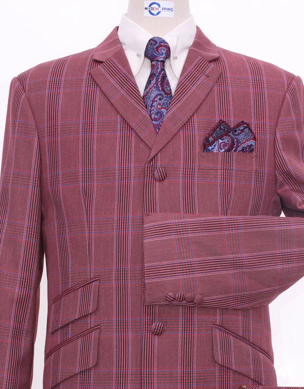 Mod Suit - Burnt Brick Prince OF Wales Check Suit Modshopping Clothing