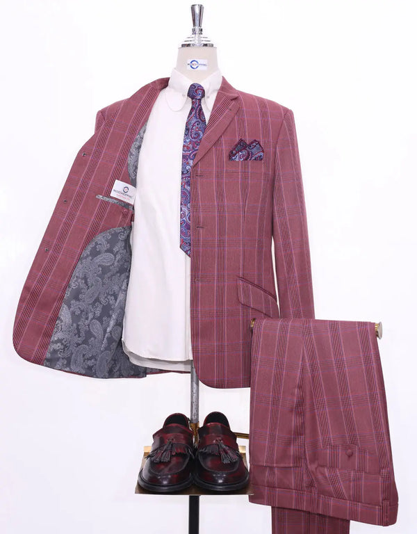 Mod Suit - Burnt Brick Prince OF Wales Check Suit Modshopping Clothing