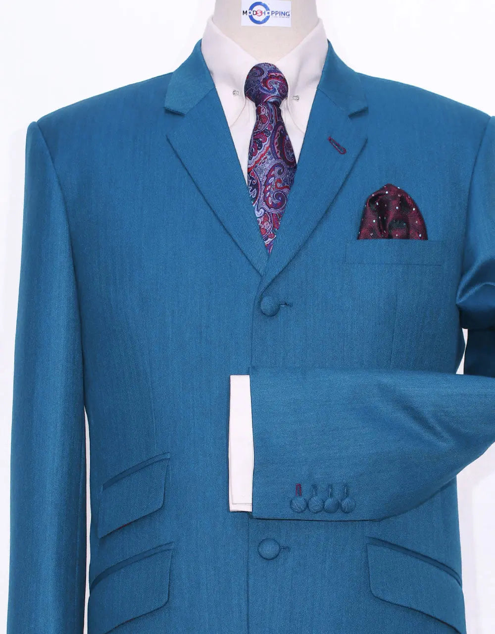 Mod Suit - Deep Sky Blue Herringbone Suit Modshopping Clothing