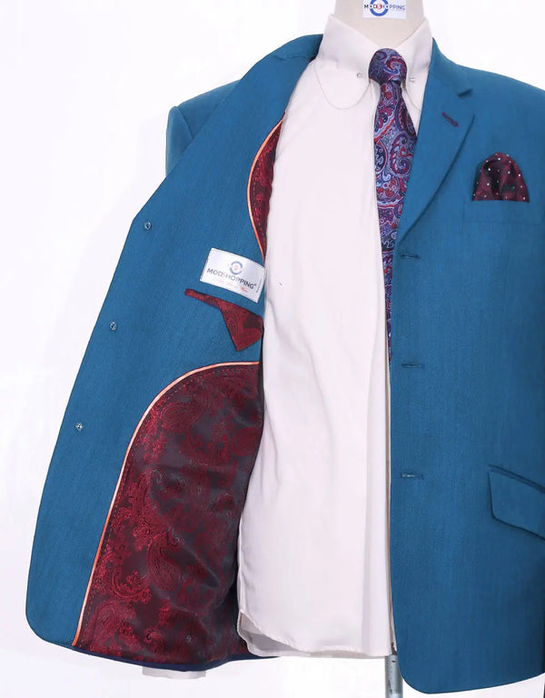 Mod Suit - Deep Sky Blue Herringbone Suit Modshopping Clothing