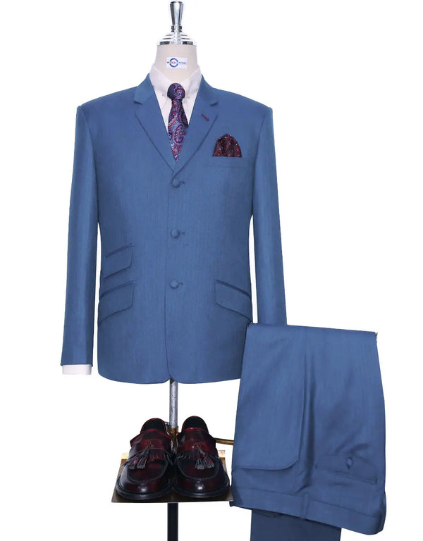 Mod Suit - Sky Blue Herringbone Suit For Men Modshopping Clothing