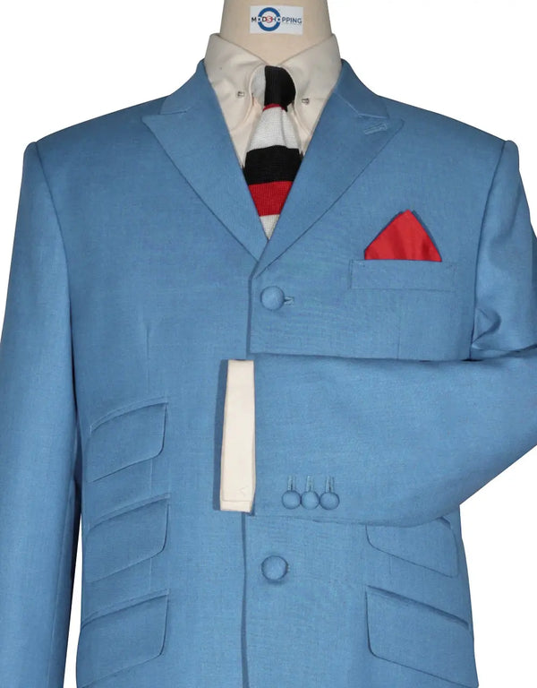Mod Suit - 60s Vintage Style Sky Blue Shark Skin Suit Modshopping Clothing