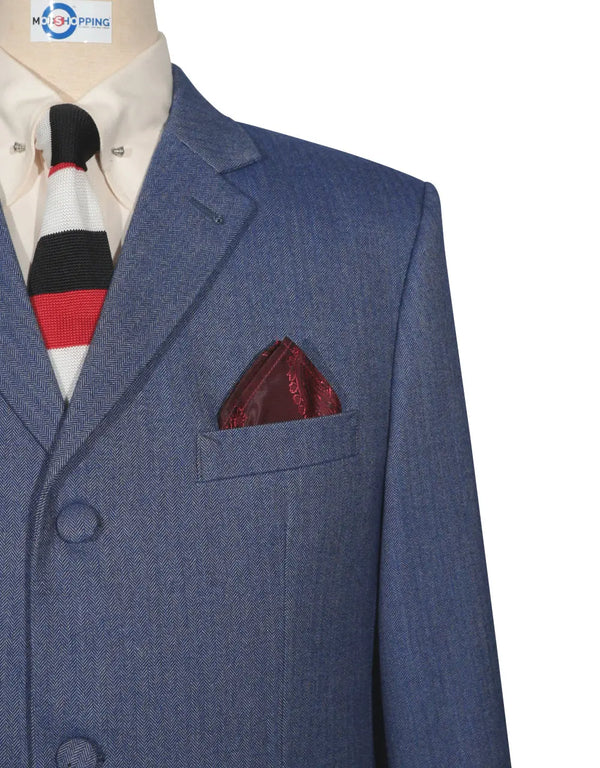 Mod Suit - Blue Grey Herringbone Tweed Suit 1-2 Pockets Modshopping Clothing