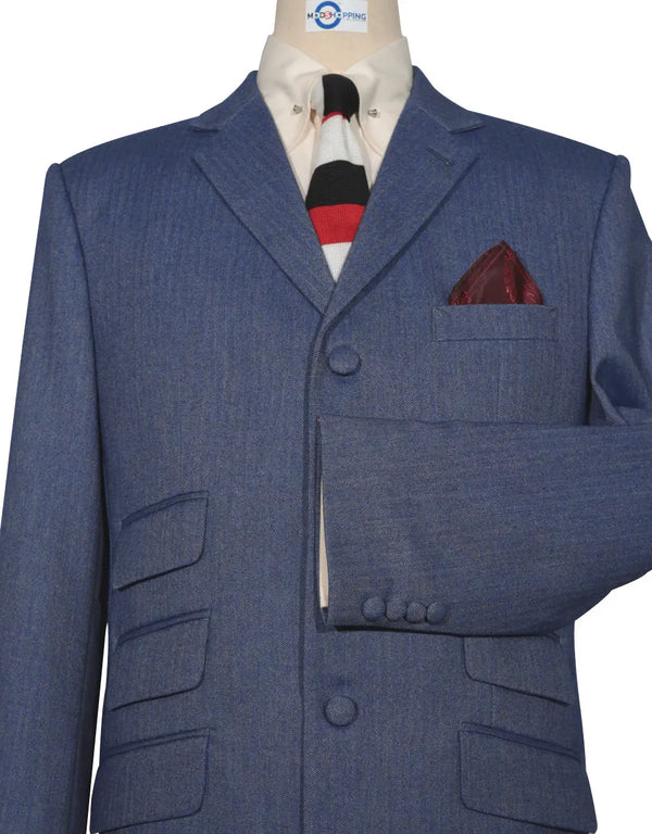 Mod Suit - Blue Grey Herringbone Tweed Suit Modshopping Clothing