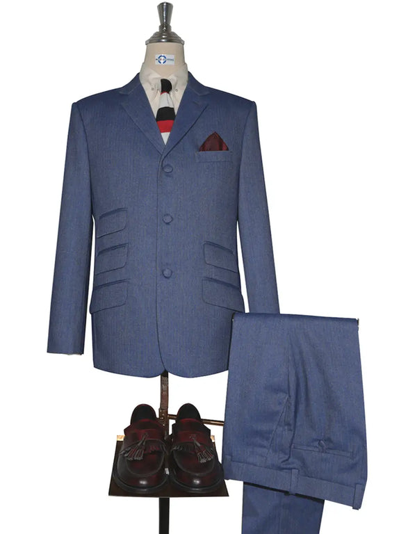 Mod Suit - Blue Grey Herringbone Tweed Suit Modshopping Clothing