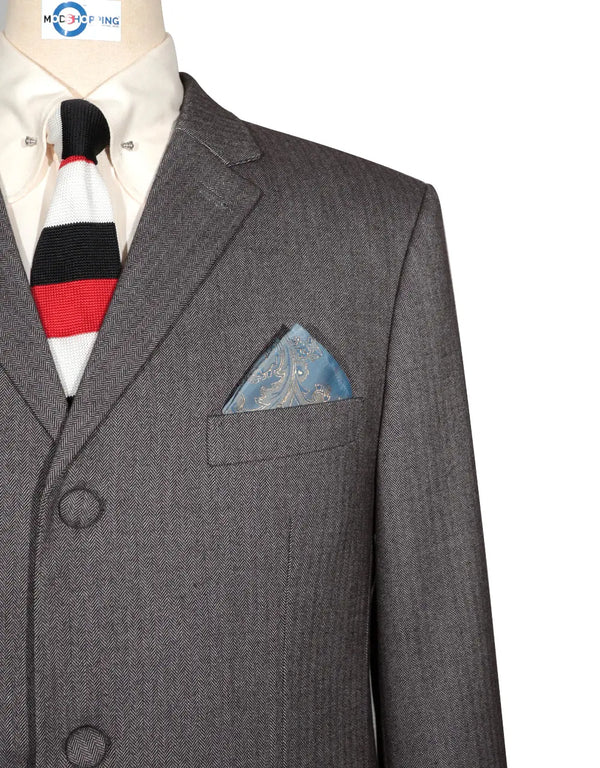 Mod Suit - Brown Grey Herringbone Tweed Suit 1-2 Pockets Modshopping Clothing