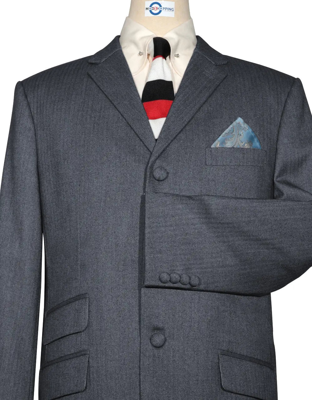 Mod Suit - Brown Grey Herringbone Tweed Suit 1-2 Pockets Modshopping Clothing