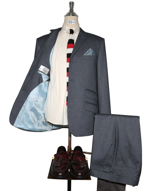 Mod Suit - Charcoal Grey Herringbone Tweed Suit 2-3 Pockets Modshopping Clothing