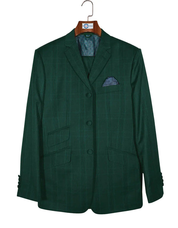 Mod Suit - Olive Green Prince Of Wales Check Suit Modshopping Clothing
