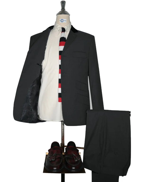 Mod Suit - Vintage Style Charcoal Grey Black Velvet Suit Modshopping Clothing