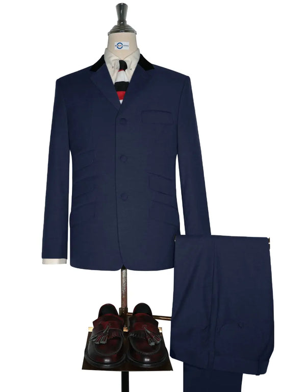 Mod Suit - Vintage Style Dark Navy Blue Black Velvet Suit Modshopping Clothing