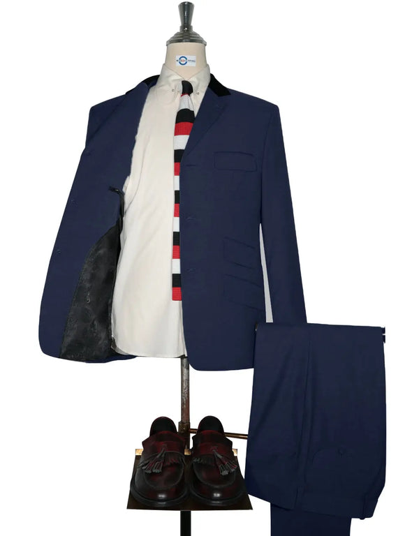 Mod Suit - Vintage Style Dark Navy Blue Black Velvet Suit Modshopping Clothing