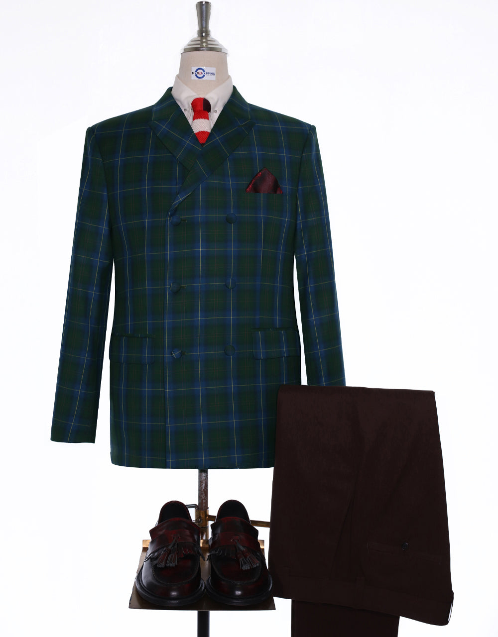 Multi Color Windownpane Check Double Brested