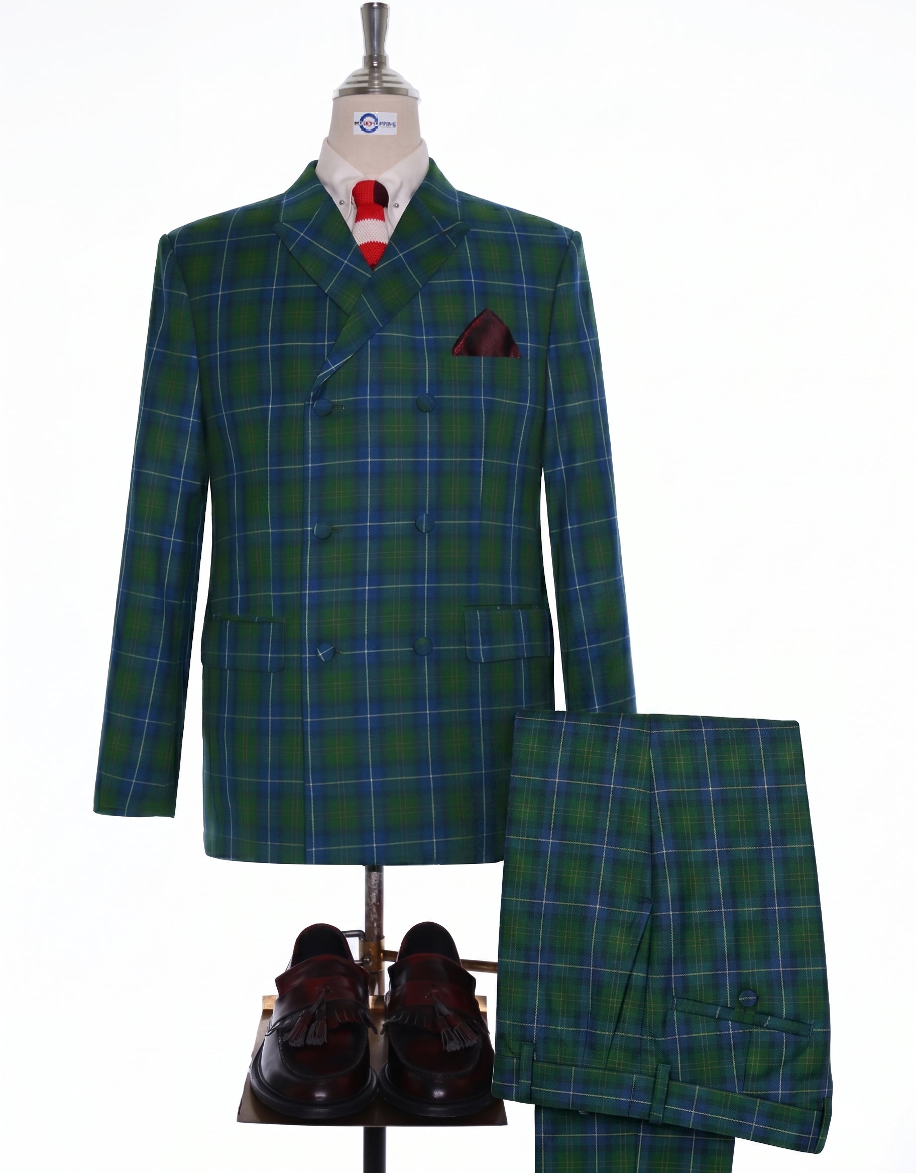 This Suit Only - Multi Color Windowpane Check Double Breasted Suit Jacket size 40R Trouser size 34 Inside Leg 32