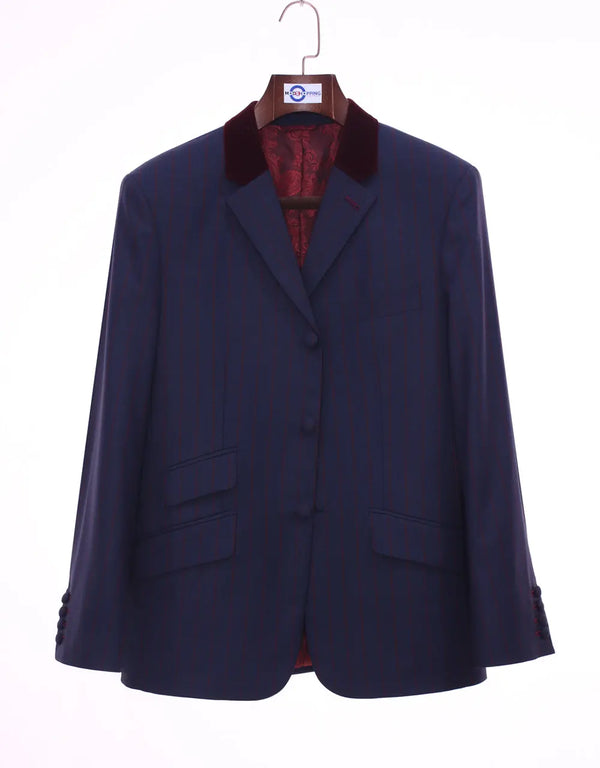 Navy Blue And Burgundy Stripe Jacket Modshopping Clothing