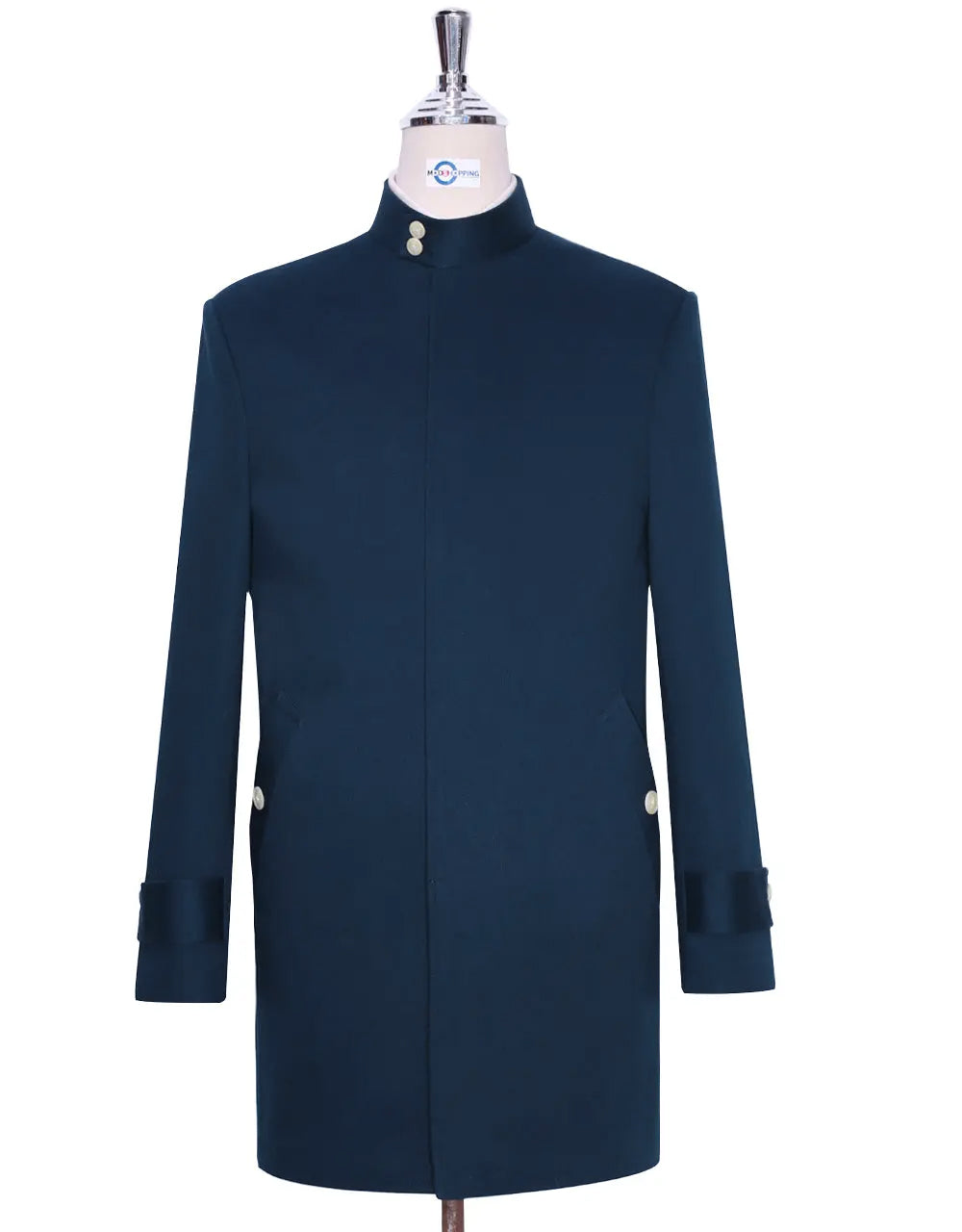 Navy Blue Funnel Neck Coat Front