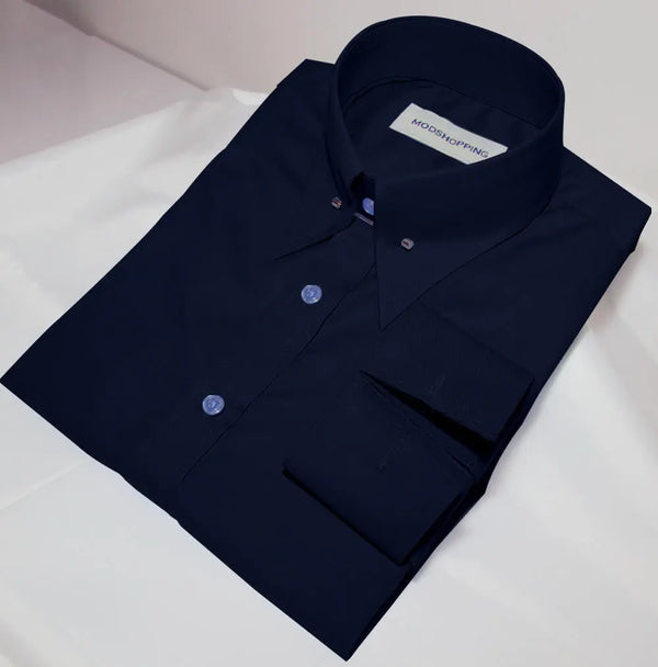 Navy Blue Pin High Collar Shirt Modshopping Clothing