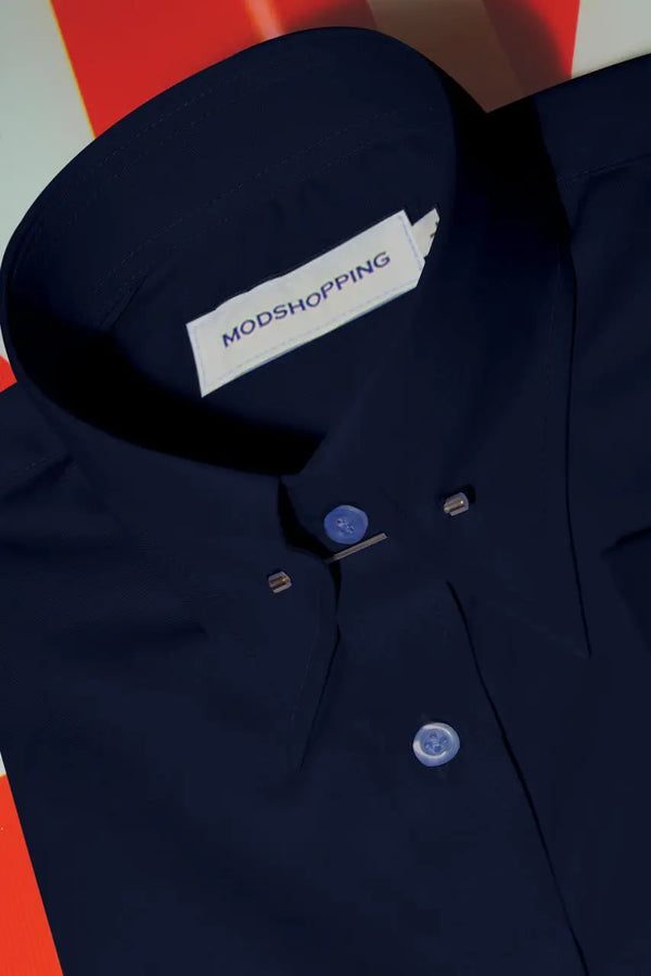 Navy Blue Pin High Collar Shirt Modshopping Clothing