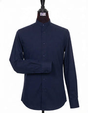 Navy Blue Mandarin Collar Shirt