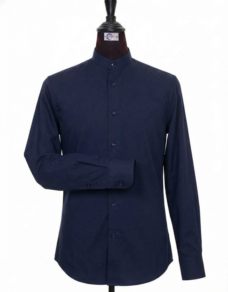 Navy Blue Mandarin Collar Shirt