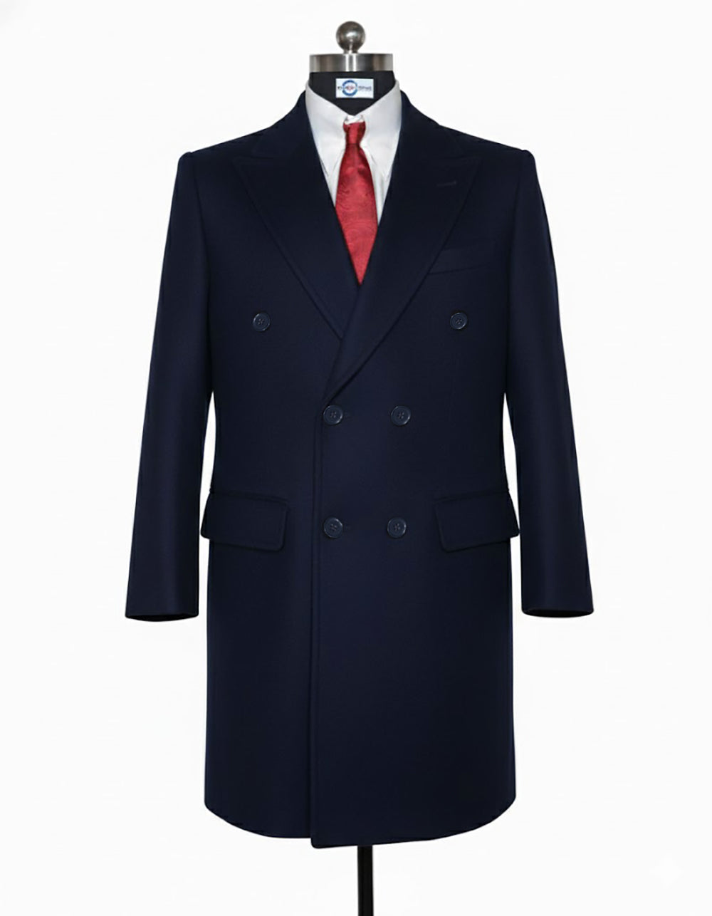 Tailored Navy Blue Double Breasted Long Coat