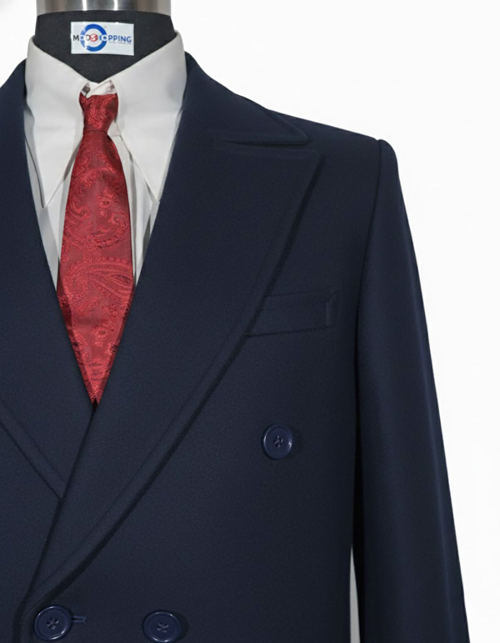 Tailored Navy Blue Double Breasted Long Coat