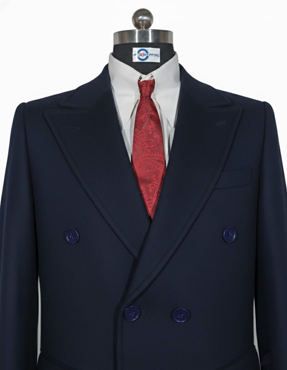 Tailored Navy Blue Double Breasted Long Coat