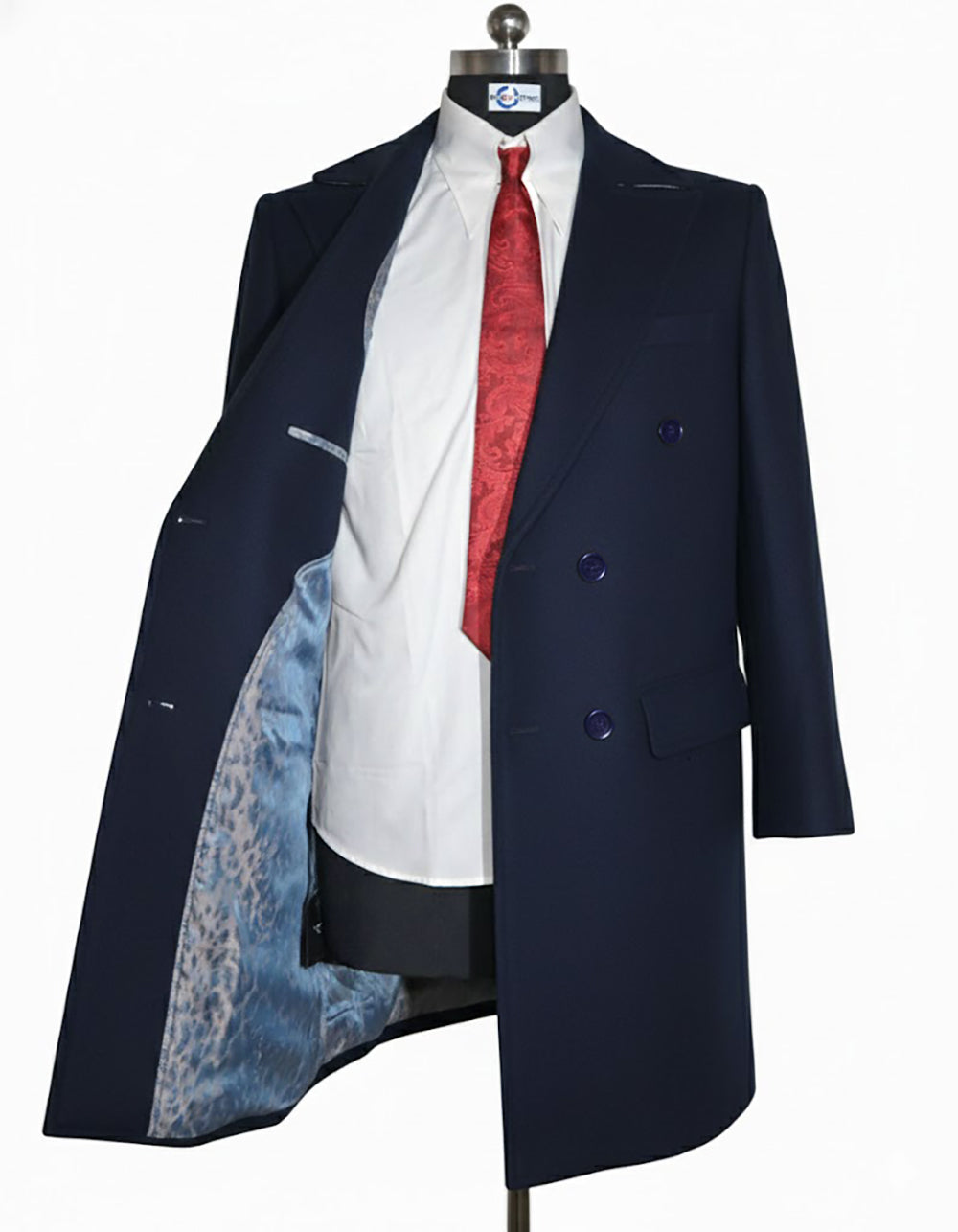 Tailored Navy Blue Double Breasted Long Coat