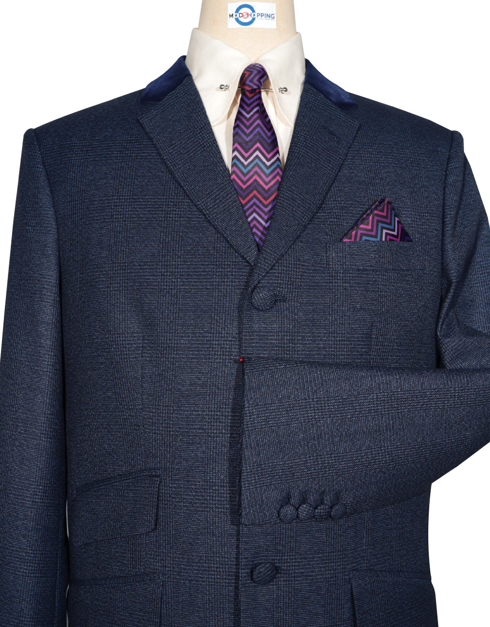 Navy Blue Glen Plaid Check Suit Cuff