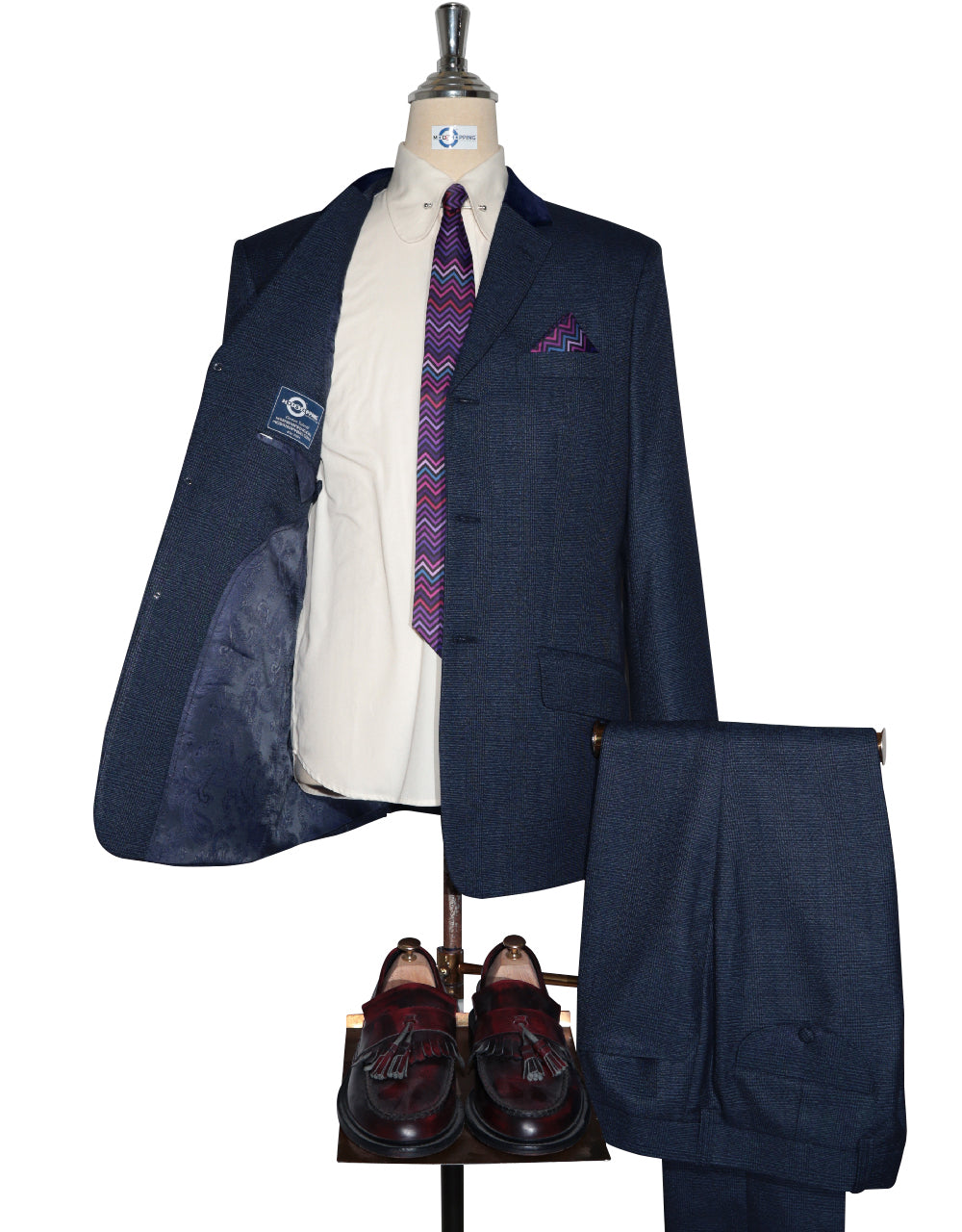 Navy Blue Glen Plaid Check Suit Lining