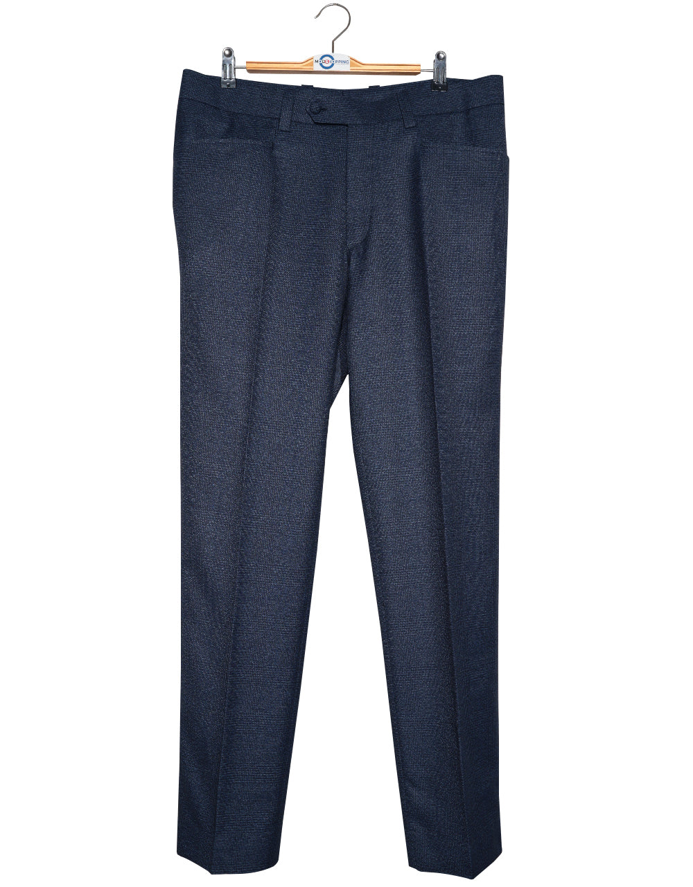 Navy Blue Glen Plaid Check Suit Trouser Front Side