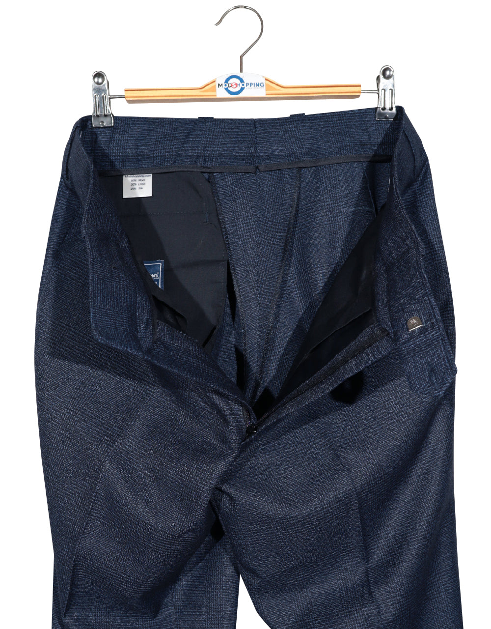 Navy Blue Glen Plaid Check Suit Trouser in Side