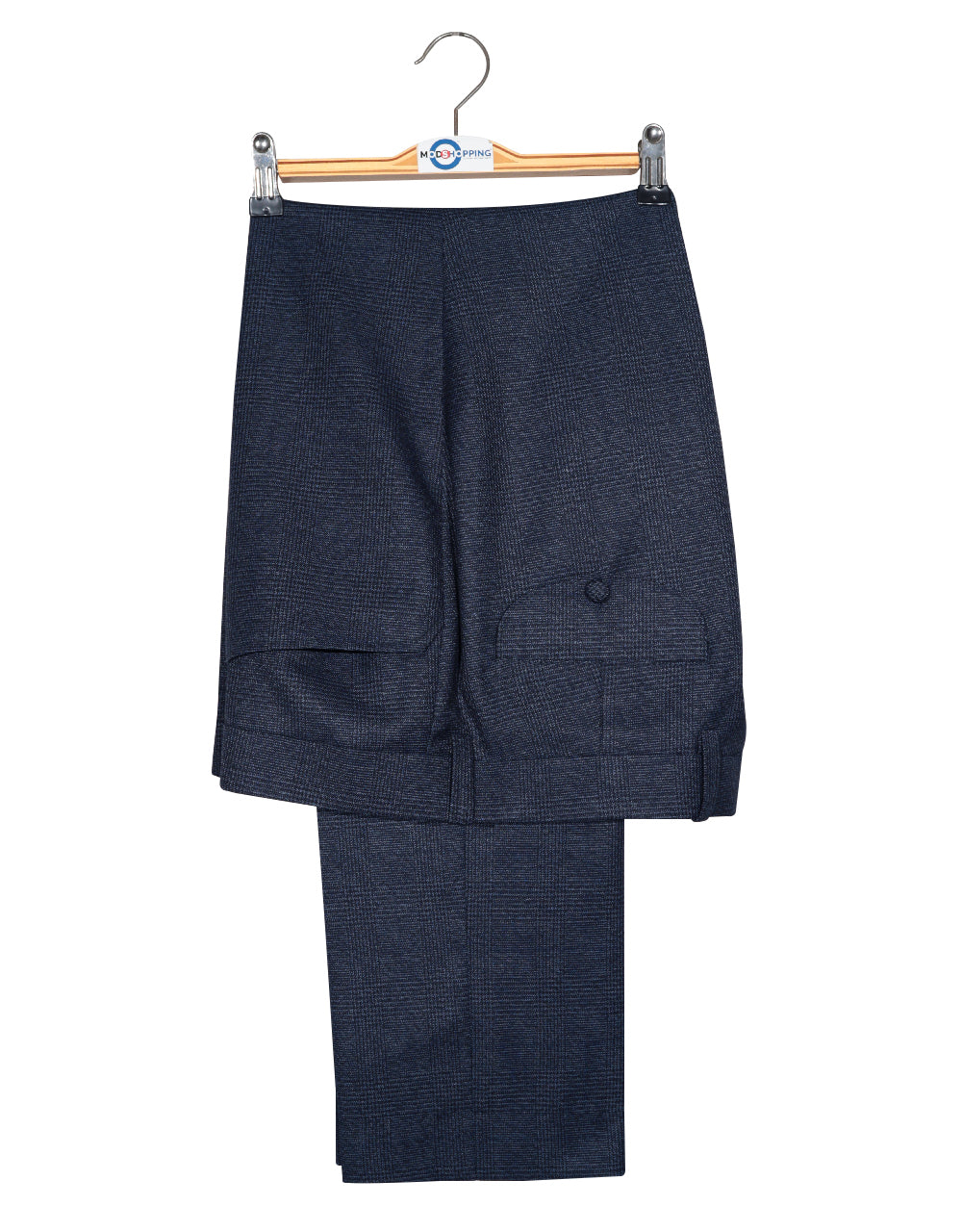 Navy Blue Glen Plaid Check Suit Trouser Side