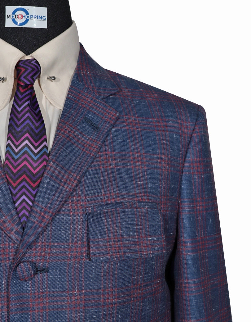 Blue & Burgundy Plaid Check Jacket