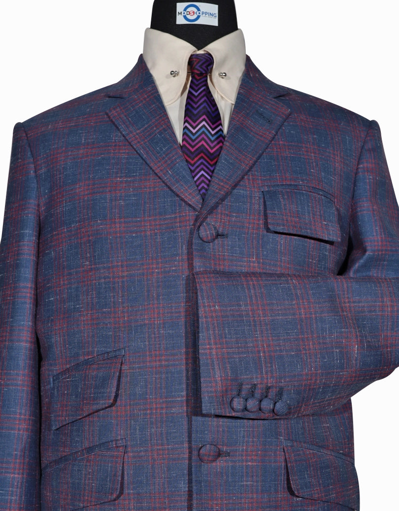 Blue & Burgundy Plaid Check Jacket