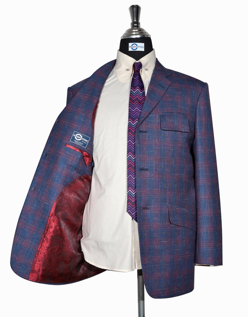Blue & Burgundy Plaid Check Jacket