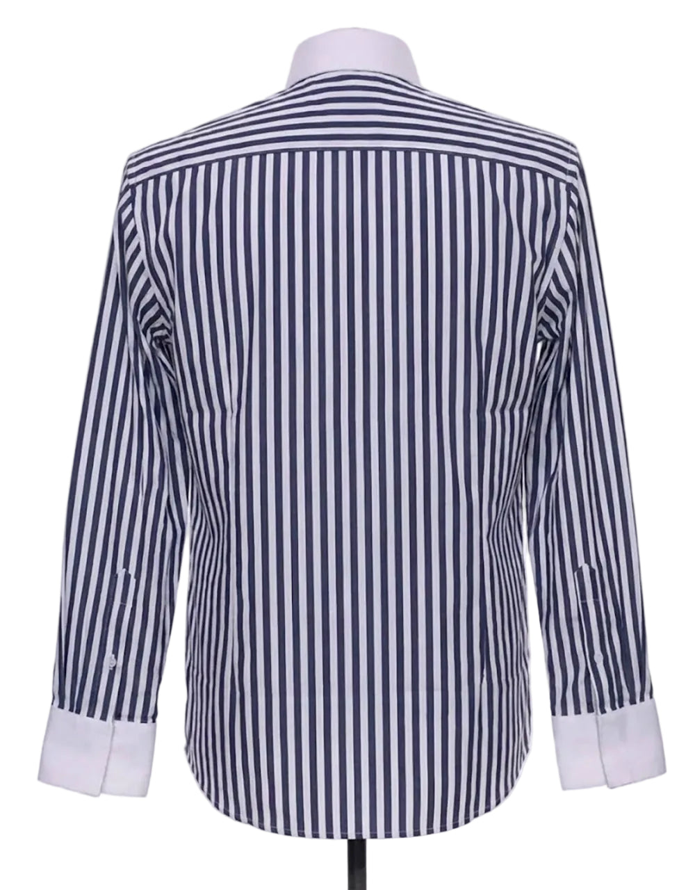 Navy Blue & White Stripe Penny Pin Collar Shirt