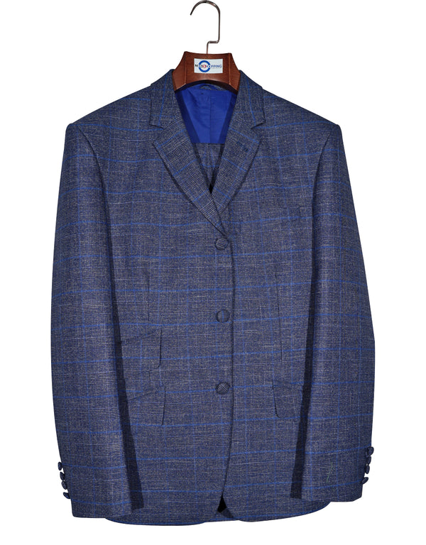 Linen Suit - Navy Blue Prince of Wales Check Suit