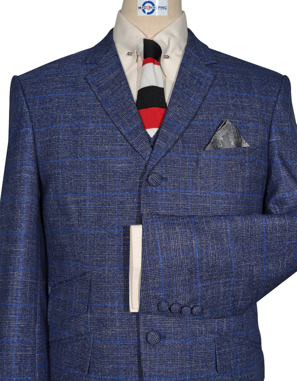 Linen Suit - Navy Blue Prince of Wales Check Suit