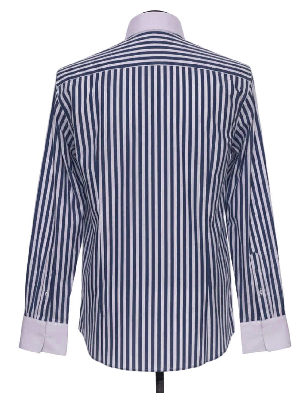 Navy Blue & White Striped Penny Pin Collar Shirt