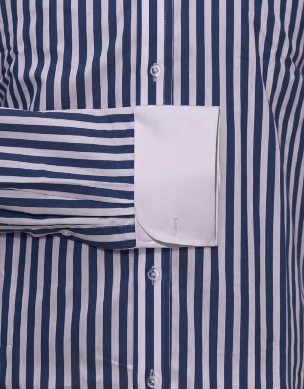 Navy Blue & White Striped Penny Pin Collar Shirt
