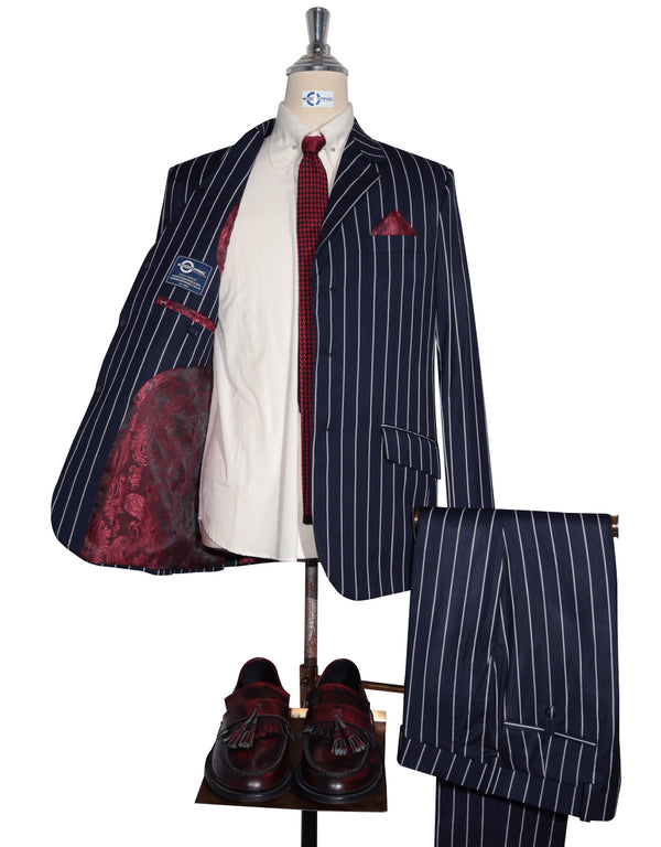 Stripe Suit - Navy Blue and White Stripe Suit