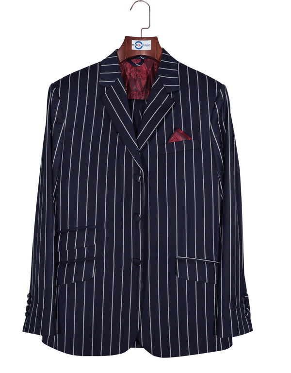 Stripe Suit - Navy Blue and White Stripe Suit