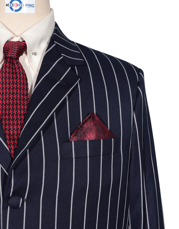 Stripe Suit - Navy Blue and White Stripe Suit