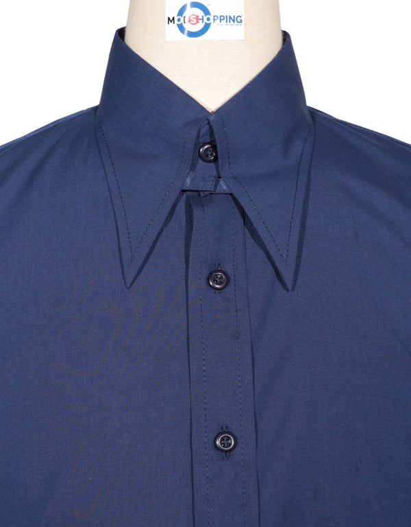 Tab Collar Shirt | Navy Blue Tab Collar Shirt